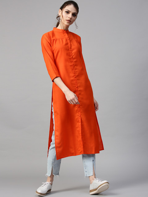

GERUA Women Orange Solid Straight Kurta