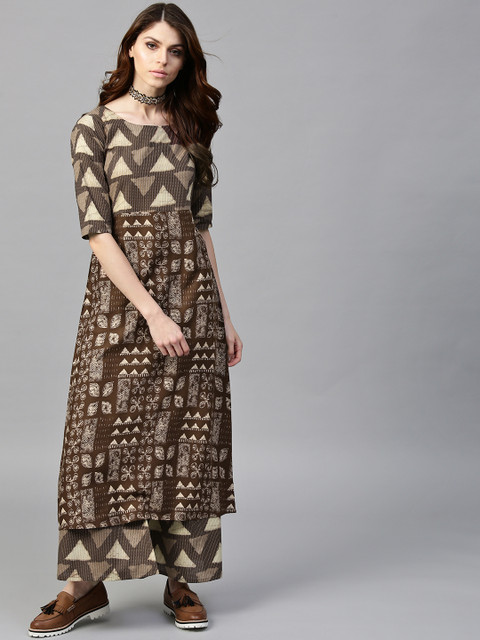 

GERUA Women Brown & Beige Printed A-Line Kurta
