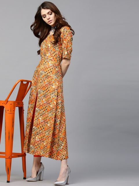 

GERUA Women Orange & Off-White Printed A-Line Kurta