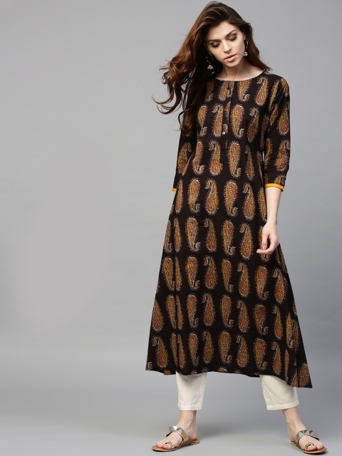 

GERUA Women Coffee Brown Paisley Print A-Line Kurta