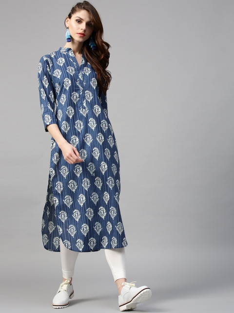 

GERUA Women Blue & Off-White Printed Straight Kurta