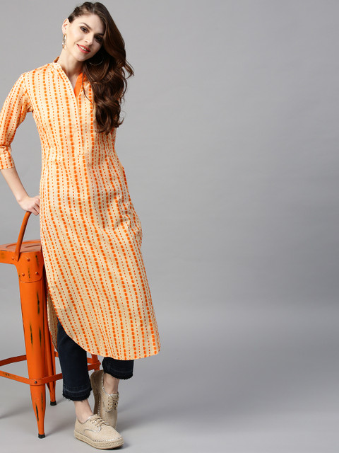 

GERUA Women Beige & Orange Printed Straight Kurta