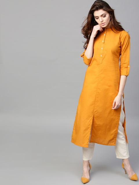 

GERUA Women Mustard Solid Straight Kurta
