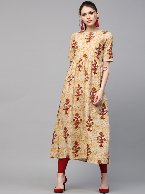 

GERUA Women Off-White & Red Printed A-Line Kurta