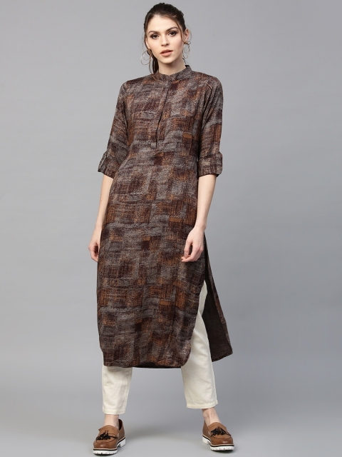 

GERUA Women Coffee Brown Printed Straight Kurta