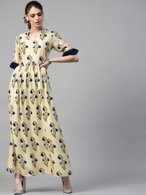 

GERUA Women Beige & Blue Printed Anarkali Kurta