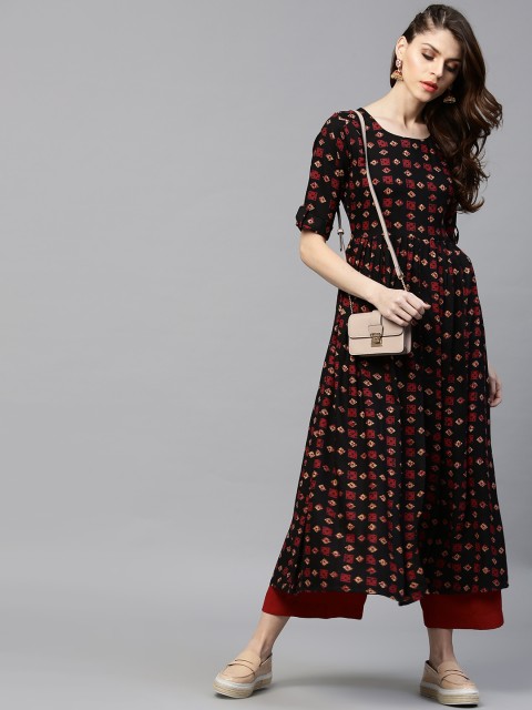 

GERUA Women Black & Maroon Printed A-Line Kurta