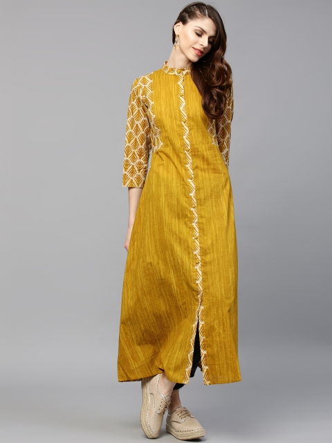 

GERUA Women Olive Green & Off-White Printed A-Line Kurta