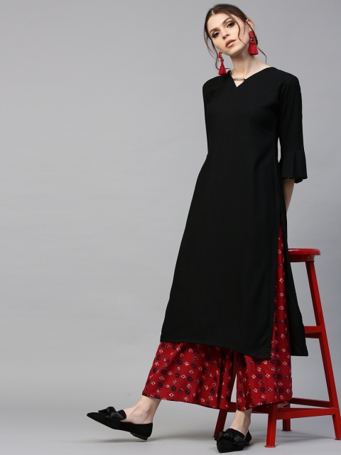 

GERUA Women Black & Maroon Solid Kurta with Palazzos