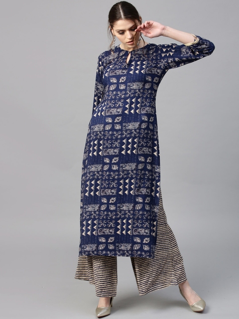 

GERUA Women Blue & Off-White Printed Kurta with Palazzos
