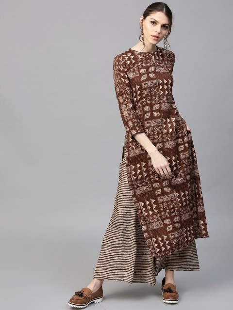 

GERUA Women Brown & Off-White Printed Kurta with Palazzos