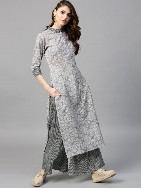 

GERUA Women Grey & Navy Printed Kurta with Palazzos