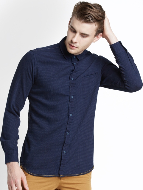 

Urban Ranger by pantaloons Men Navy Blue Trim Slim Fit Self Design Casual Shirt