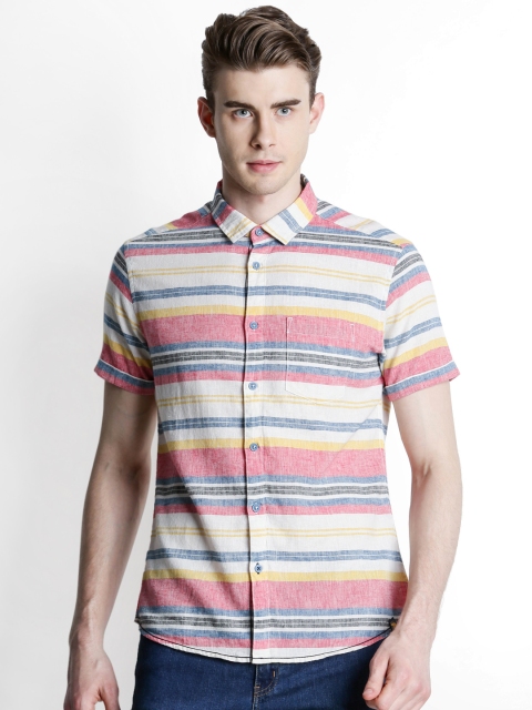 

Urban Ranger by pantaloons Men Red & White Striped Slim Fit Casual Shirt