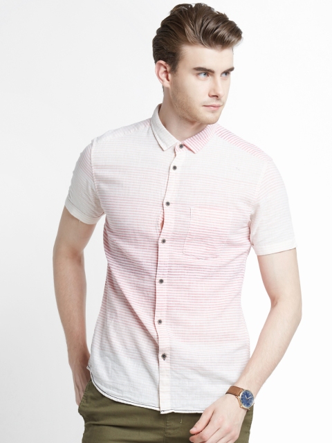 

Urban Ranger by pantaloons Men Off- white & Pink Slim Fit Striped Casual Shirt