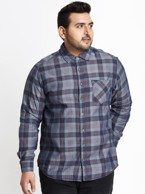 

ALTOMODA by Pantaloons Plus Size Men Blue Regular Fit Checked Casual Shirt