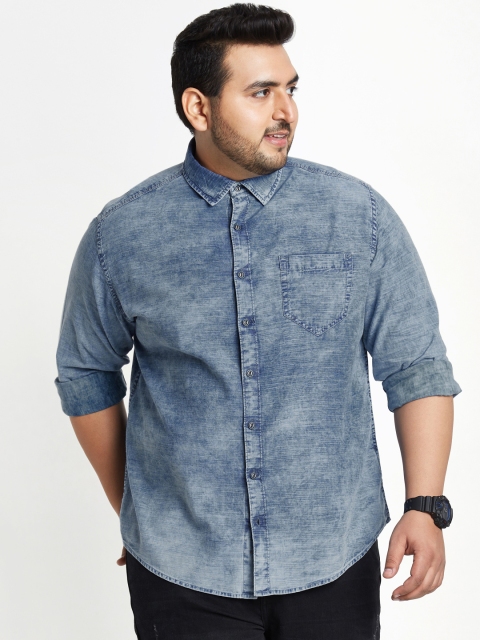 

ALTOMODA by Pantaloons Plus Size Men Blue Regular Fit Faded Casual Shirt