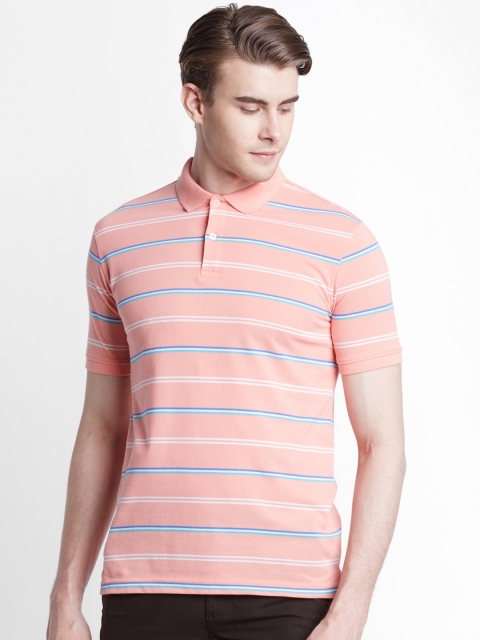 

Spiritus by pantaloons Men Peach-Coloured Striped Polo Collar T-shirt