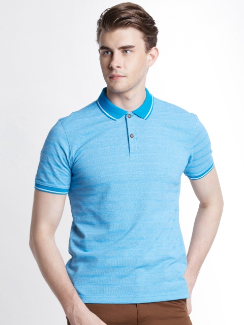 

Spiritus by pantaloons Men Blue Self Design Polo Collar T-shirt
