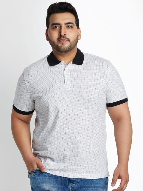 

ALTOMODA by Pantaloons Plus Size Men White Black Printed Polo Collar T-shirt
