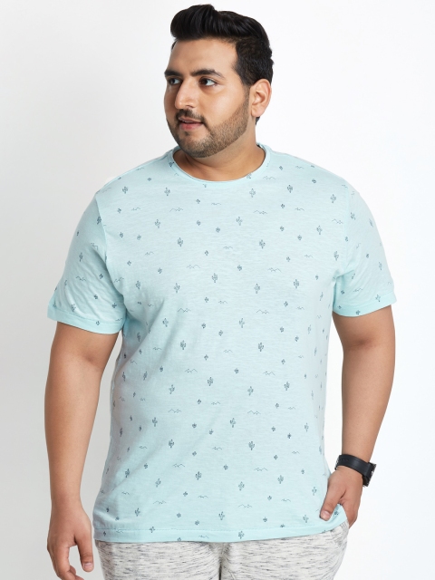 

ALTOMODA by Pantaloons Plus Size Men Blue Printed Round Neck T-shirt