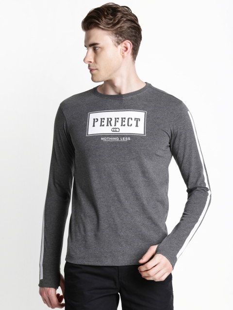 

Ajile by Pantaloons Men Grey Melange Printed Round Neck T-shirt
