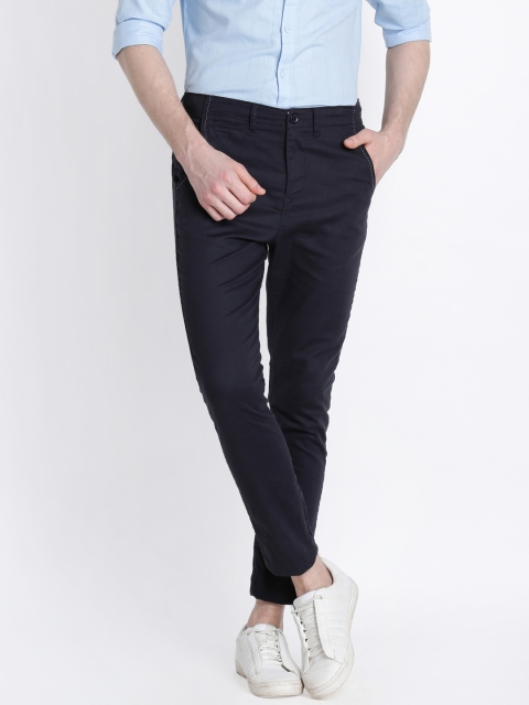 

Urban Ranger by pantaloons Men Navy Blue Carrot Regular Fit Solid Trousers