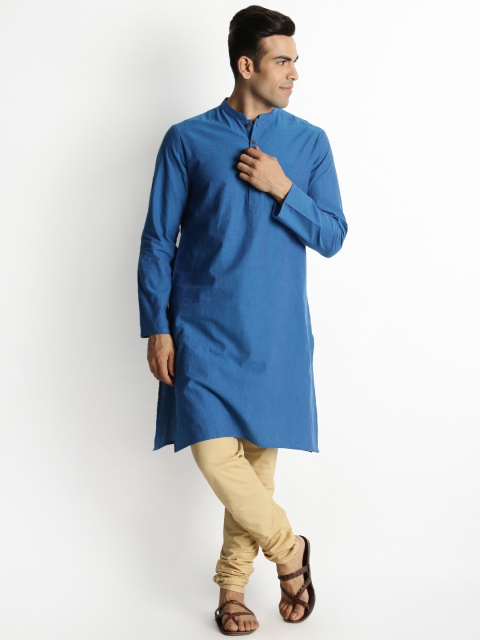 

indus route by Pantaloons Men Blue Solid Straight Kurta