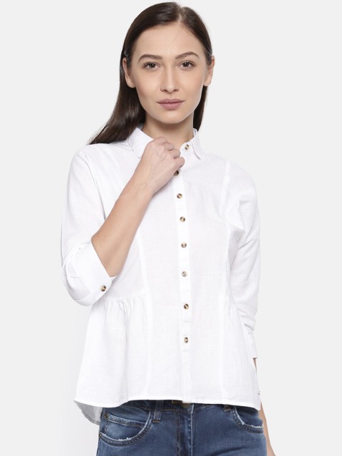 

Park Avenue Women White Regular Fit Solid Casual Shirt