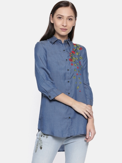 

Park Avenue Women Blue Regular Fit Solid Casual Shirt
