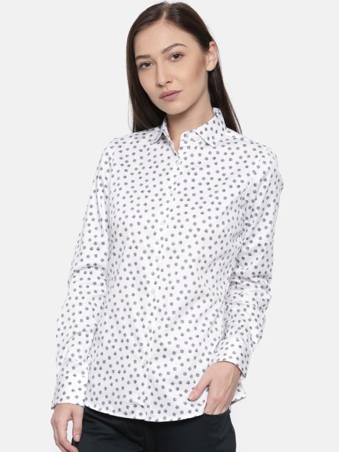 

Park Avenue Woman Women White & Navy Blue Regular Fit Printed Semiformal Shirt