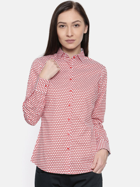 

Park Avenue Woman Women Red & White Regular Fit Printed Semiformal Shirt