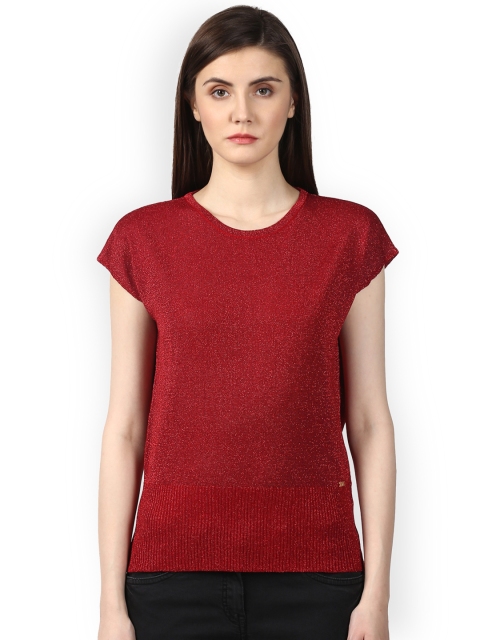 

Park Avenue Women Red Solid Round Neck T-shirt