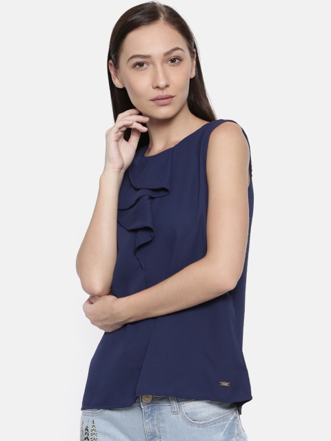 

Park Avenue Woman Women Navy Blue Solid A-Line Top