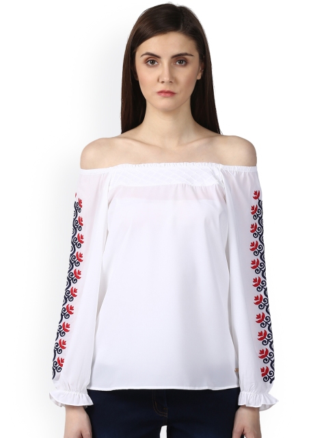 

Park Avenue Women White Printed Bardot Top