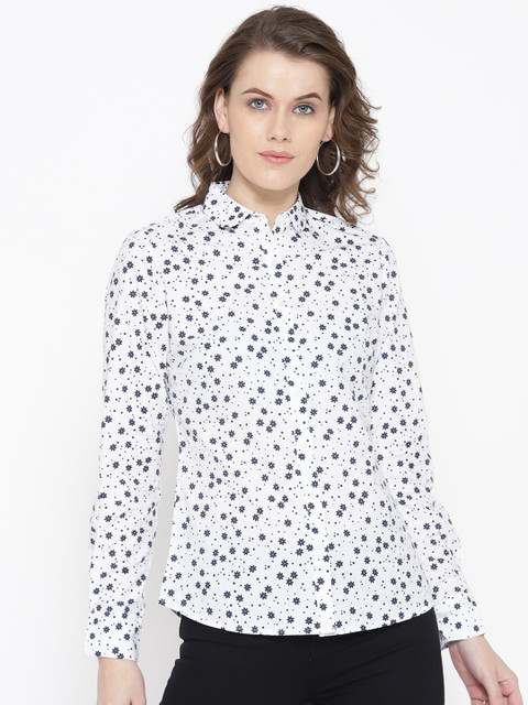 

Park Avenue Woman White & Navy Blue Regular Fit Printed Casual Shirt
