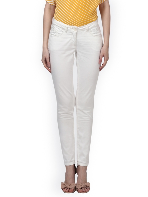 

Park Avenue Women White Tapered Fit Solid Trousers