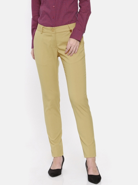 

Park Avenue Woman Khaki Tapered Fit Solid Formal Trousers