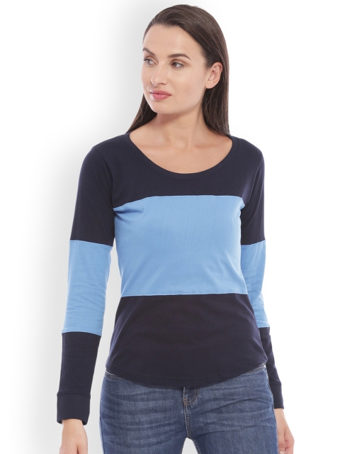 

The Dry State Women Blue Colourblocked Round Neck T-shirt