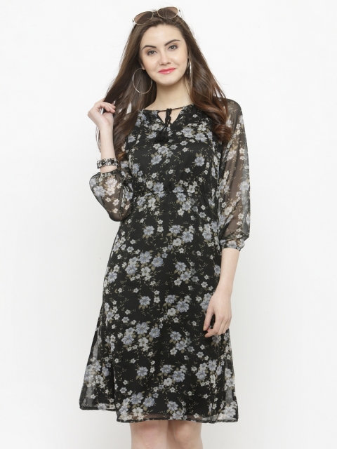 

Sera Women Black Printed Fit and Flare Dress