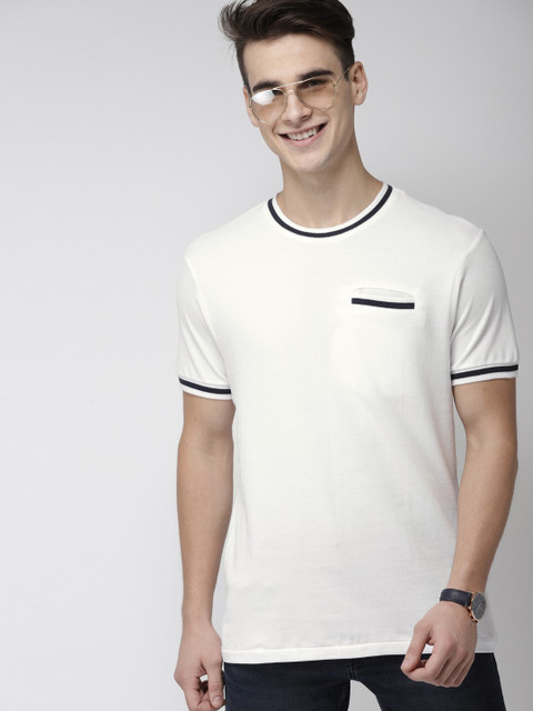 

Mast & Harbour Men White Solid Round Neck T-shirt