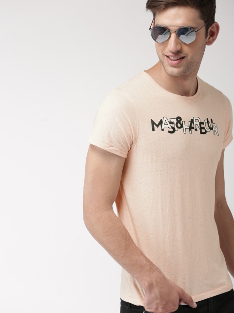 

Mast & Harbour Men Peach-Coloured Printed Round Neck T-shirt