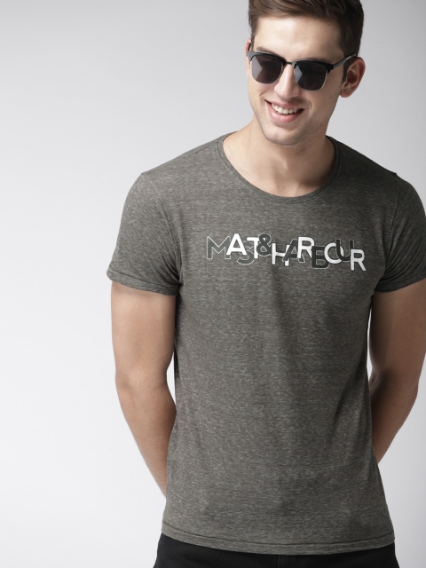 

Mast & Harbour Men Grey Melange Printed Round Neck T-shirt