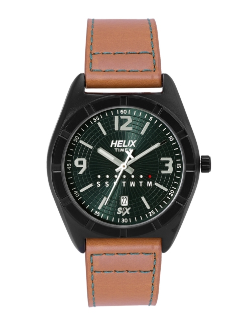 

Helix Men Green Dial & Brown Leather Straps Textured Analogue Watch TW029HG08