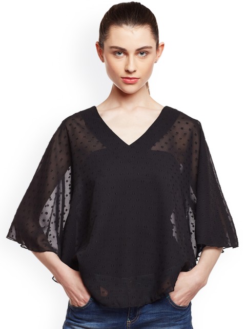 

THE SILHOUETTE STORE Women Black Solid Blouson Top