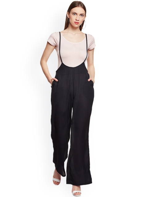 

THE SILHOUETTE STORE Women Black Comfort Regular Fit Solid Dungarees