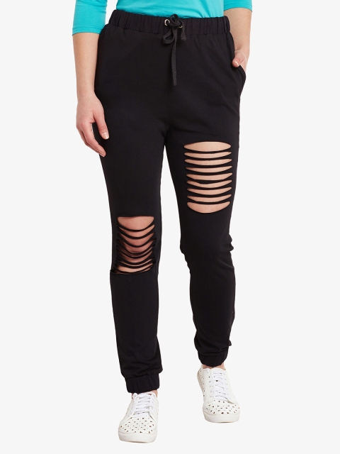 

Miss Chase Women Black Regular Fit Distressed Solid Joggers