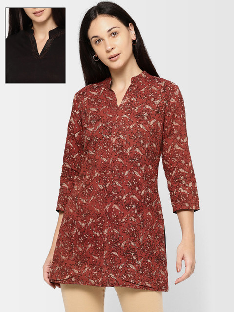 

Fabindia Women Rust Red & Black Printed Straight Reversible Tunic