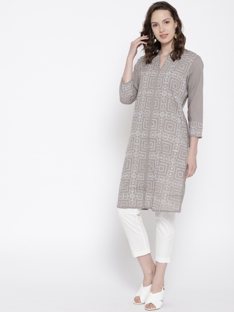 

Fabindia Women Grey Chikankari Straight Kurta