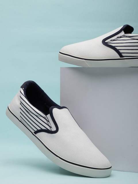 

Mast & Harbour Men White & Navy Striped Slip-On Sneakers